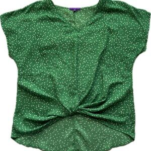 West Kei Emerald Twist-Front Blouse with White Dots